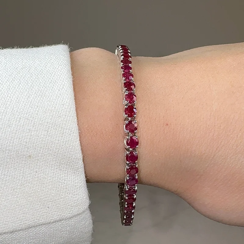 Subtle accent bangles-Round Cut Red Ruby Stone 4 Claw 18K White Gold Tennis Bracelet HB178