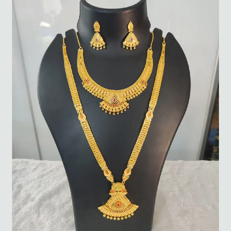 Sleek cross necklaces-Pari Art Jewellery Forming Gold Double Necklace Set