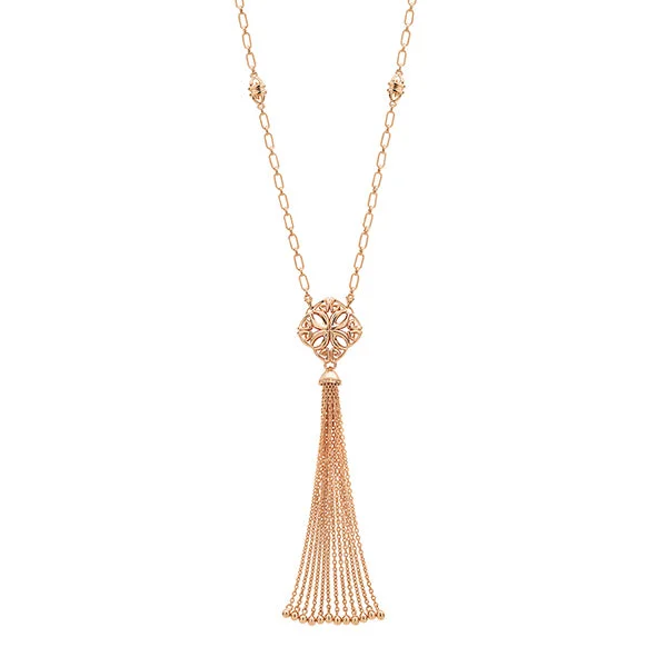 Bead braid necklaces-Tassel Necklace - 18K Rose Gold Vermeil