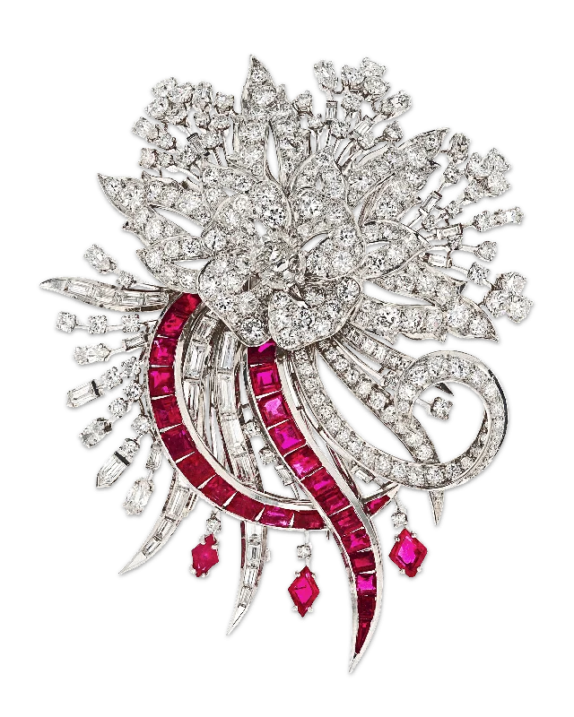 Morganite stone brooch-Diamond and Ruby Brooch