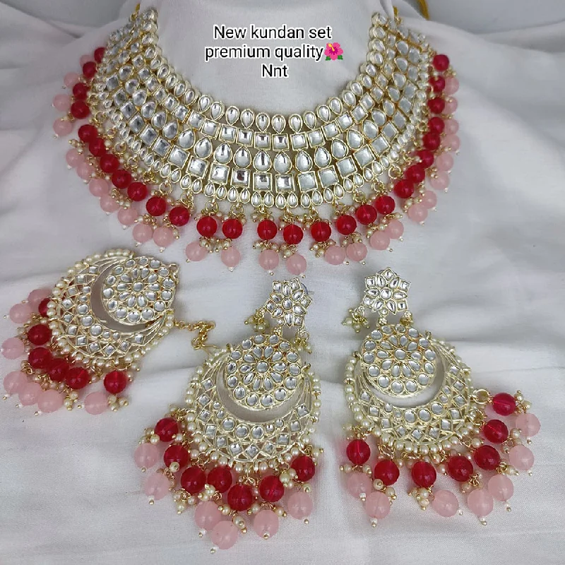 Wide chain necklaces-Lucentarts Jewellery Gold Plated Kundan Necklace Set