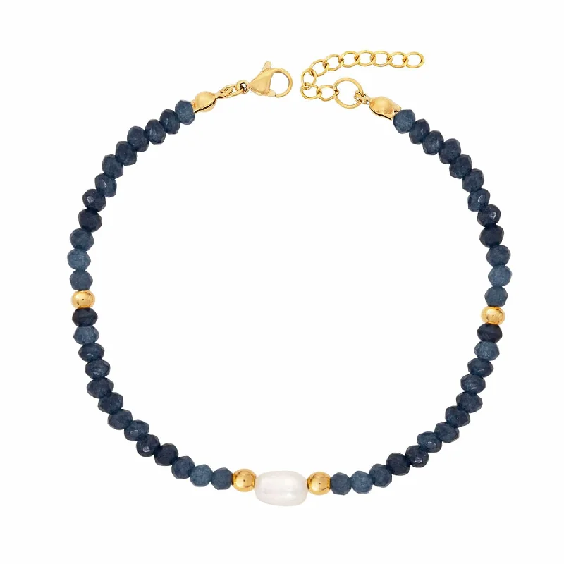 Vintage wrap bangles-Navy Pearl Bracelet