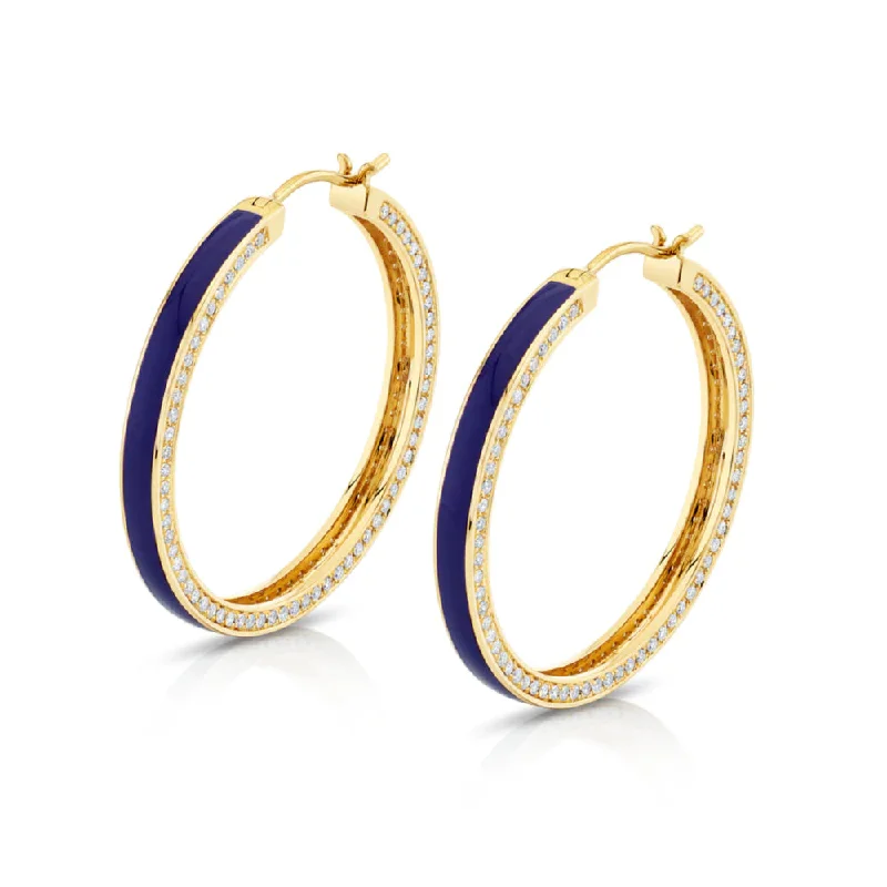 Dual-metal earrings-Michael M 14k Chroma Pave Edge Hoop Earrings