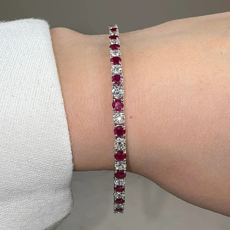 Surf motif bangles-Round Brilliant Diamond and Ruby 4 Claw Bracelet BRDR45345