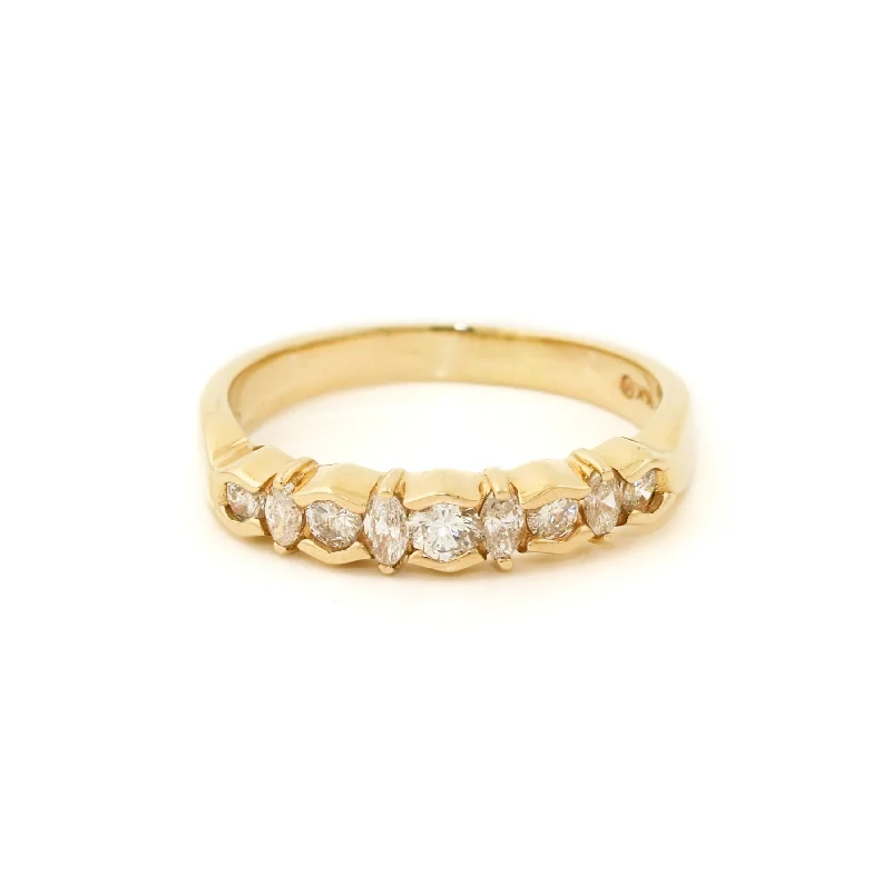 Heavy stone rings-18k Gold x 4mm .30ct Marquise & Round Half-Eternity Band