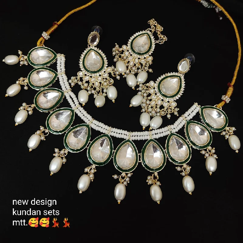 Wide weave necklaces-Lucentarts Jewellery Gold Plated Kundan Stone Necklace Set