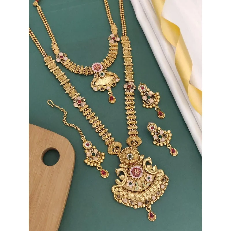 Linen cord necklaces-Akruti Collection Gold Plated Pota Stone Matte Finish Necklace Combo