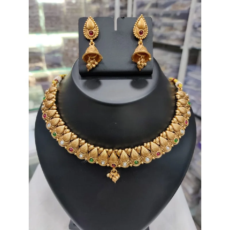 Flat knot necklaces-Akruti Collection Gold Plated Pota Stone Matte Finish Necklace Set