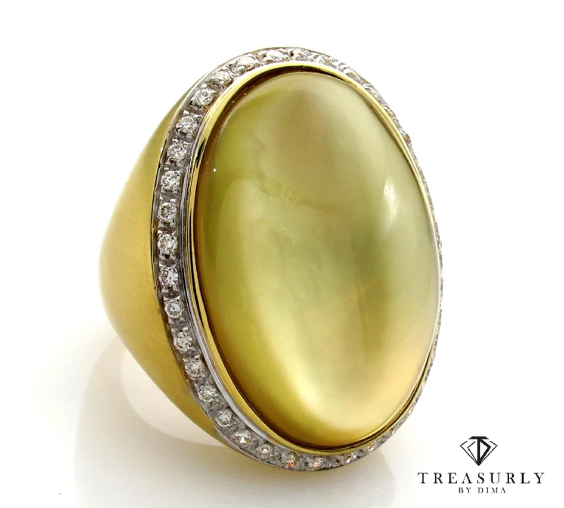 Beaded gem rings-Fashion Cabochon Lemon Quartz Mother-of-Pearl Diamond 18K Yellow Gold Estate Ring