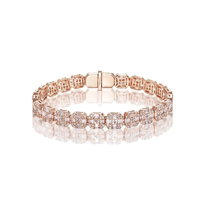 Cultured pearl bangles-Levi 7 Carat Combine Mix Shape Diamond Bracelet in 14k Rose Gold