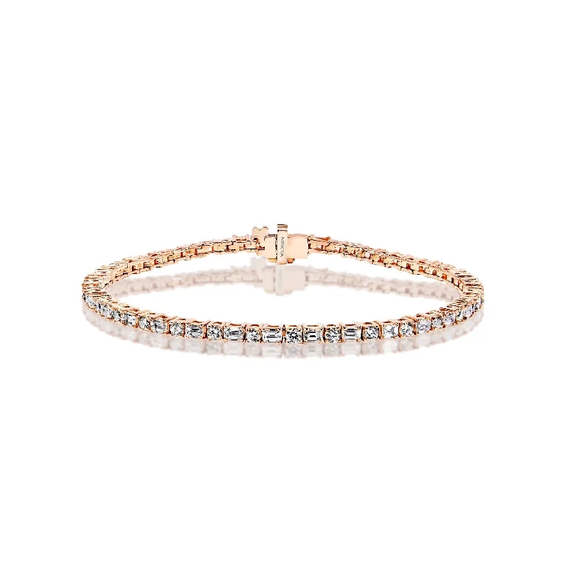 Silk wrap bangles-Selena 5 Carats Emerald & Round Brilliant Diamond Tennis Bracelet in 14k Rose Gold 2 Pointers Each Stone