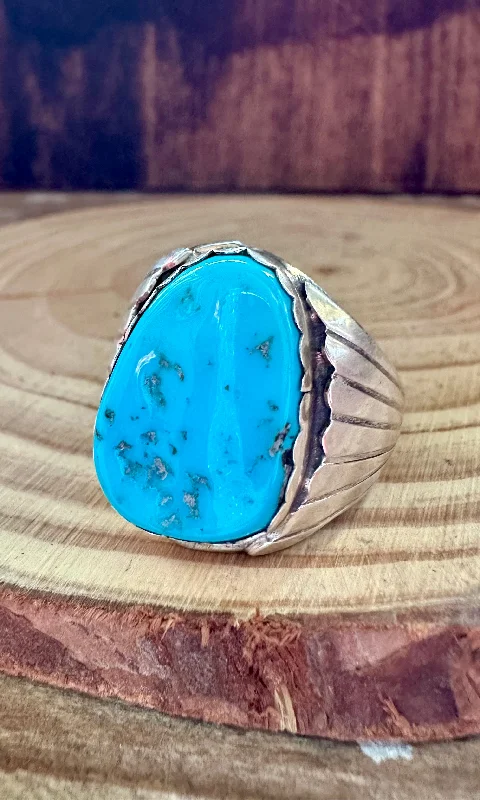 Bead-woven rings-ALVERY SMITH NAVAJO Blue Turquoise Ring  • Size 12