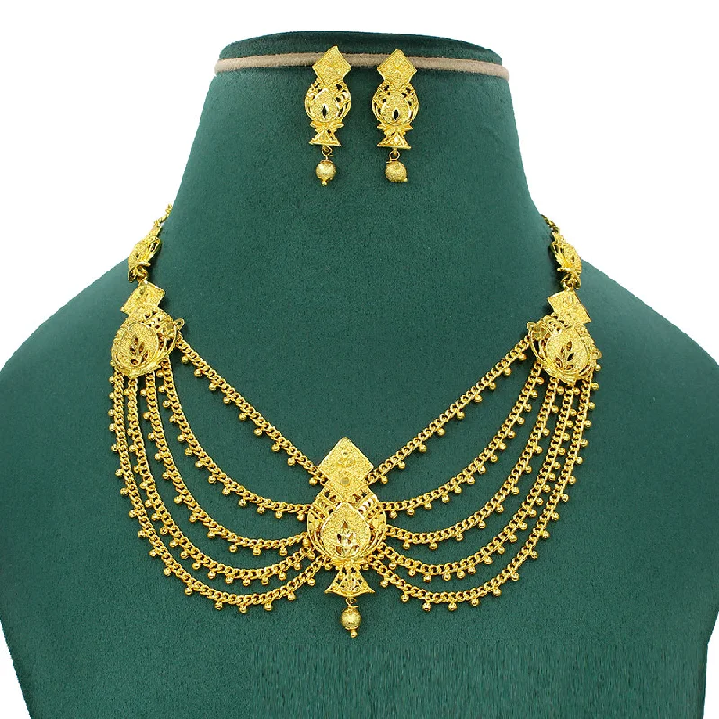 Dainty charm necklaces-Mahavir Dye Gold Necklace Set