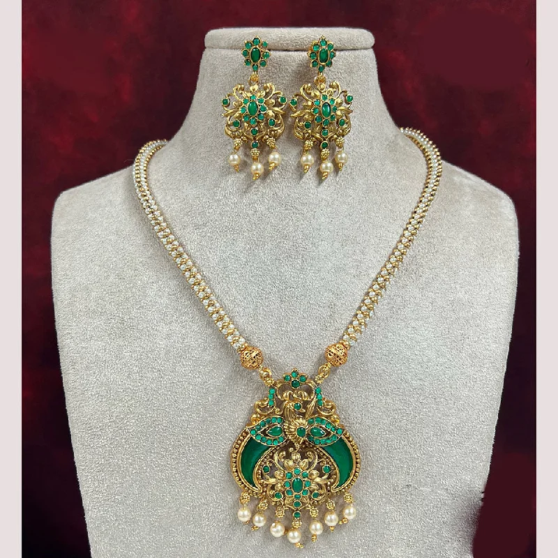 Sapphire stone necklaces-Diksha Collection Gold Plated Pota Stone Necklace Set