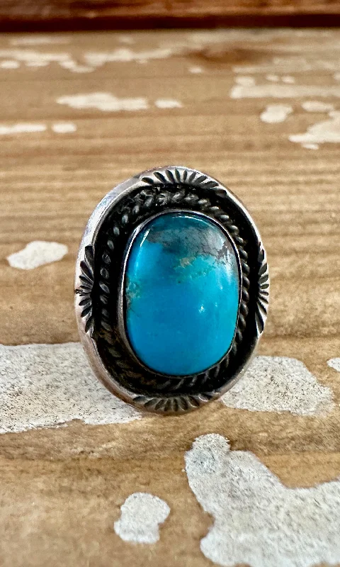 Light wood rings-OCEAN VIEW Sterling Silver & Turquoise Ring, Native American Style Jewelry • Size 7