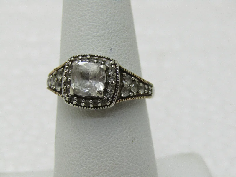 Frosted bead rings-Vintage 10kt Moissanite/White Sapphire Halo Ring, Sz. 7, Signed JWBR