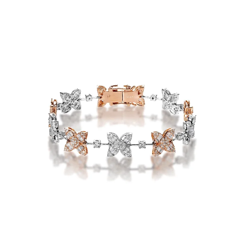 Tiny dot bangles-Carly 4 Carat Combine Mix Shape Diamond Bracelet in 14k White & Rose Gold