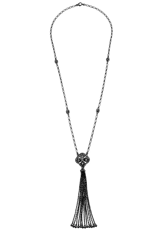 Stretch cord necklaces-Tassel Necklace - Black Ruthenium Vermeil