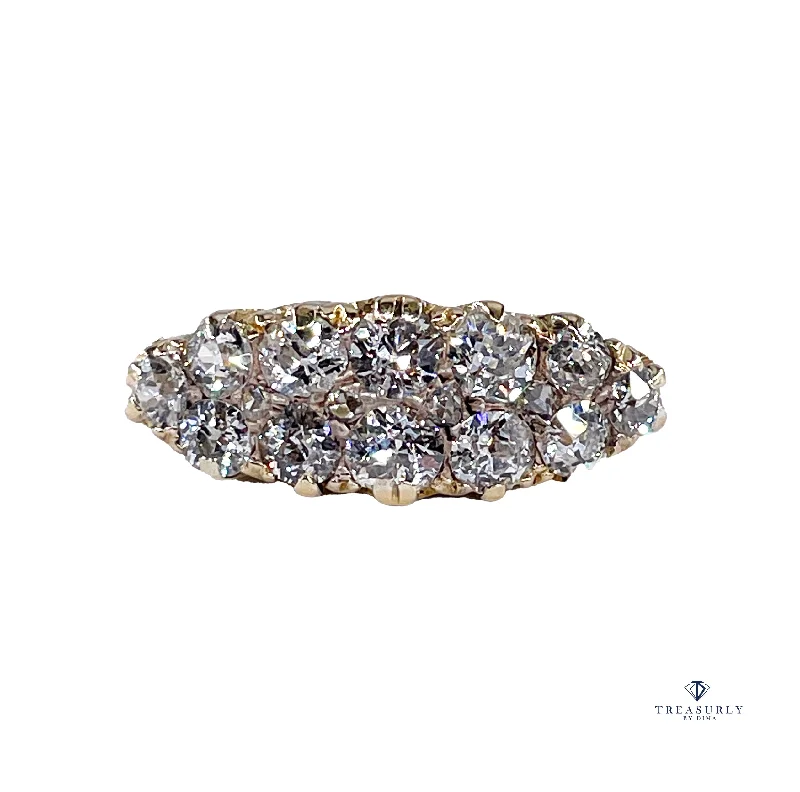 Crystal-twisted rings-Antique 1890's Victorian 2.25ct Old Mine Diamond Double Rows 18K Gold Band Ring