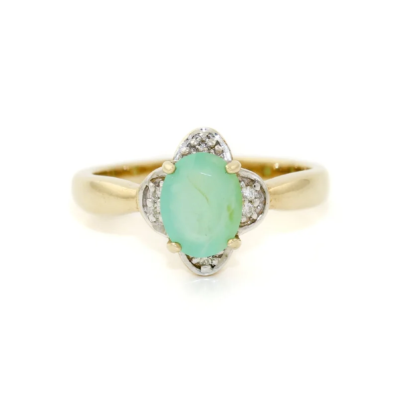 Woven charm rings-Two-Tone 9k Gold x Aventurine & Diamond Ring