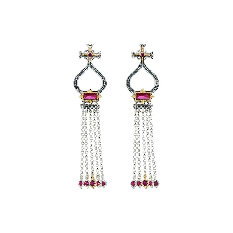 Wanderer weave earrings-Konstantino Dome Corundum Tassle Earrings