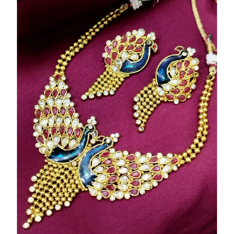 Flat twist necklaces-Akruti Collection Gold Plated Meenakari Necklace Set