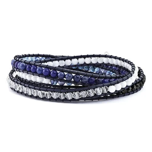 Spinel stone bangles-Blue Agate, Crystal, Sodalite & Leather Multi-Wrap Bracelet