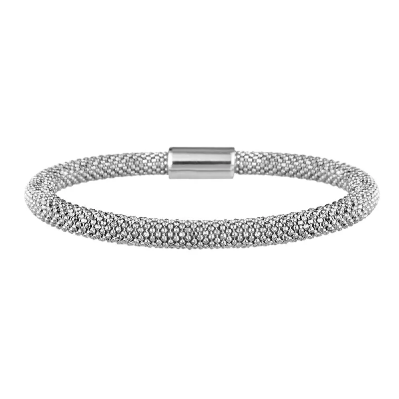 Dainty charm bangles-Mesh Bold Silver Bracelet