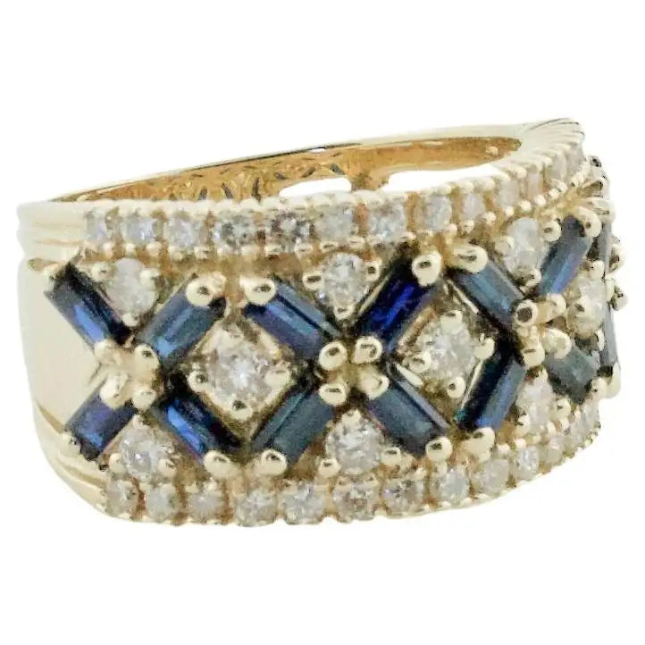 Fluid gem rings-Estate Sapphire and Diamond Wedding Band in Yellow Gold