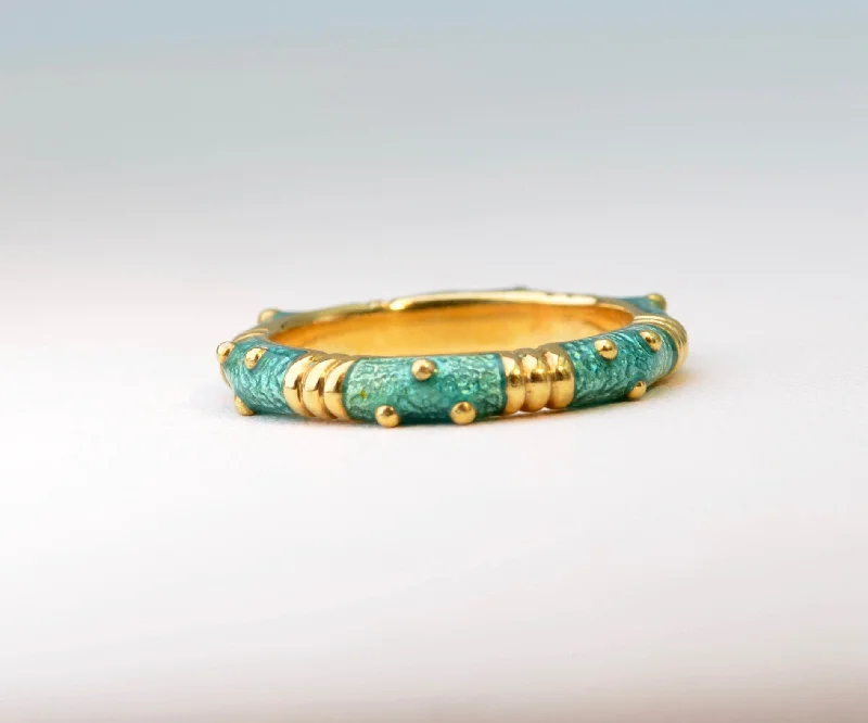 Multi-stone rings-Green Enamel Ring in 18K Gold