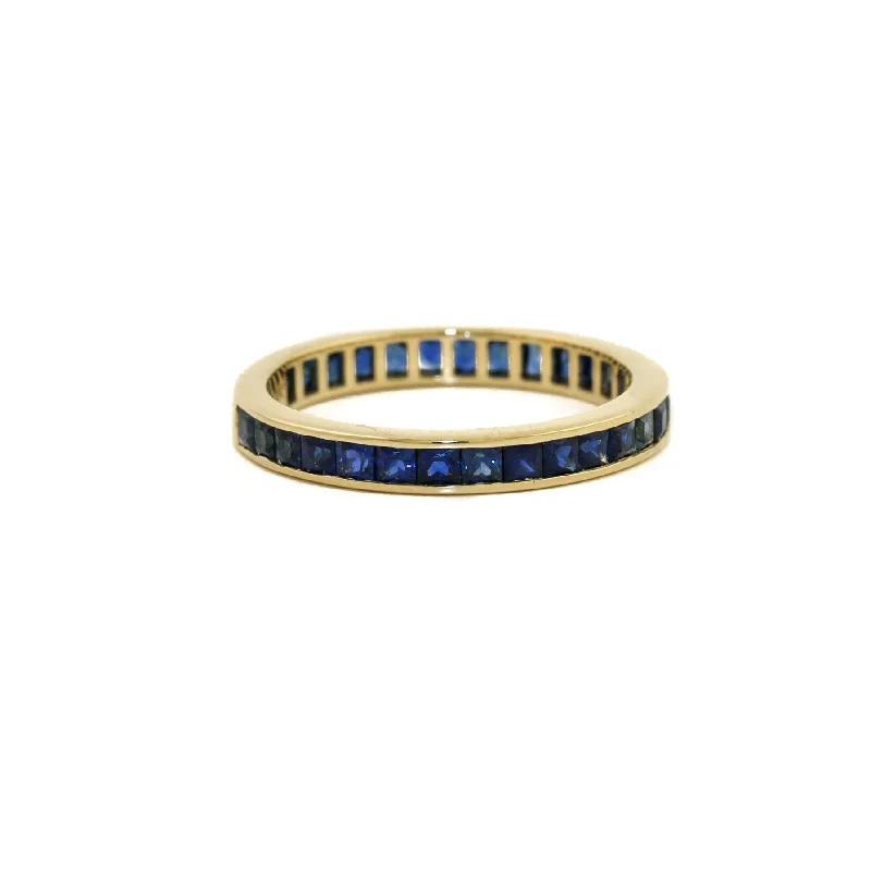 Flat bow rings-14k x 3mm Blue Sapphire Channel-Set Eternity Band