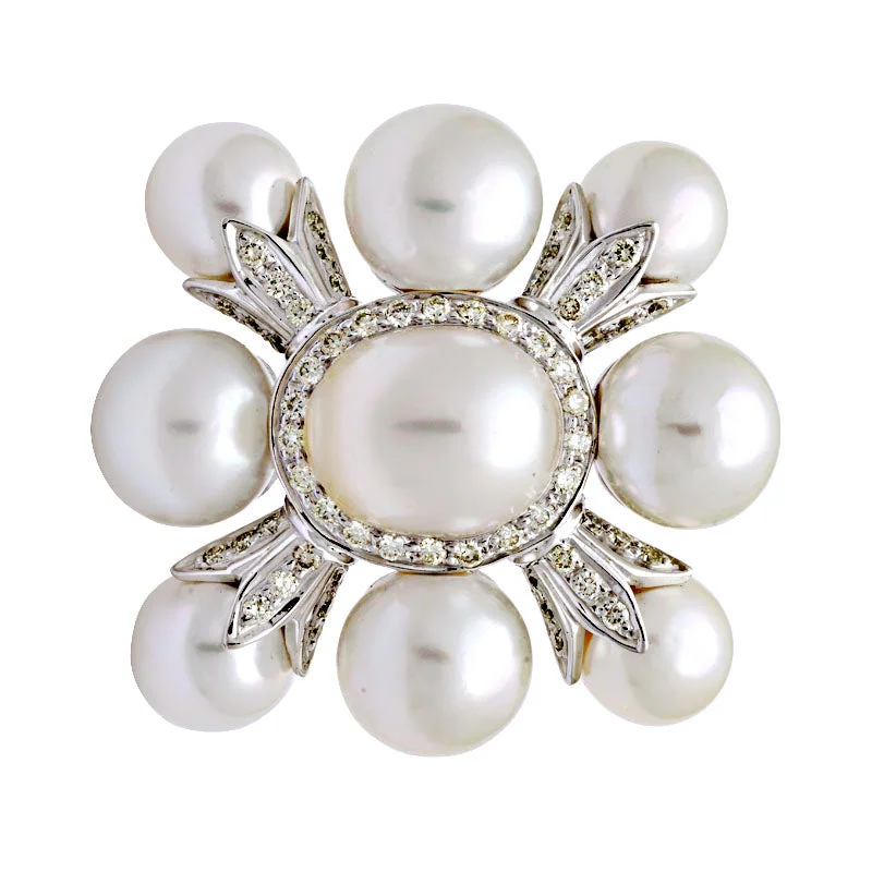 Chunky stone brooch-Brooch-South Sea Pearl and Diamond