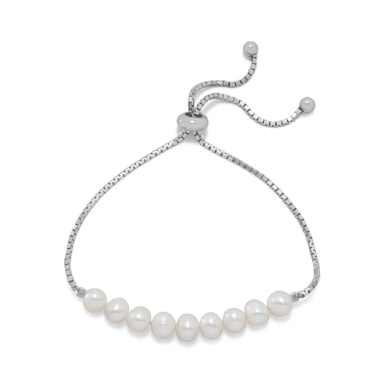 Small stack bangles-Sterling Silver Cultured Freshwater Pearl Bolo Bracelet