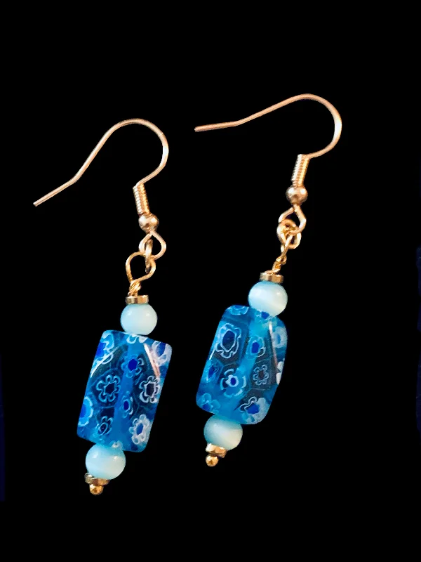 Light clay earrings-Tegan Handmade Aquamarine and Millefiori Glass Earrings