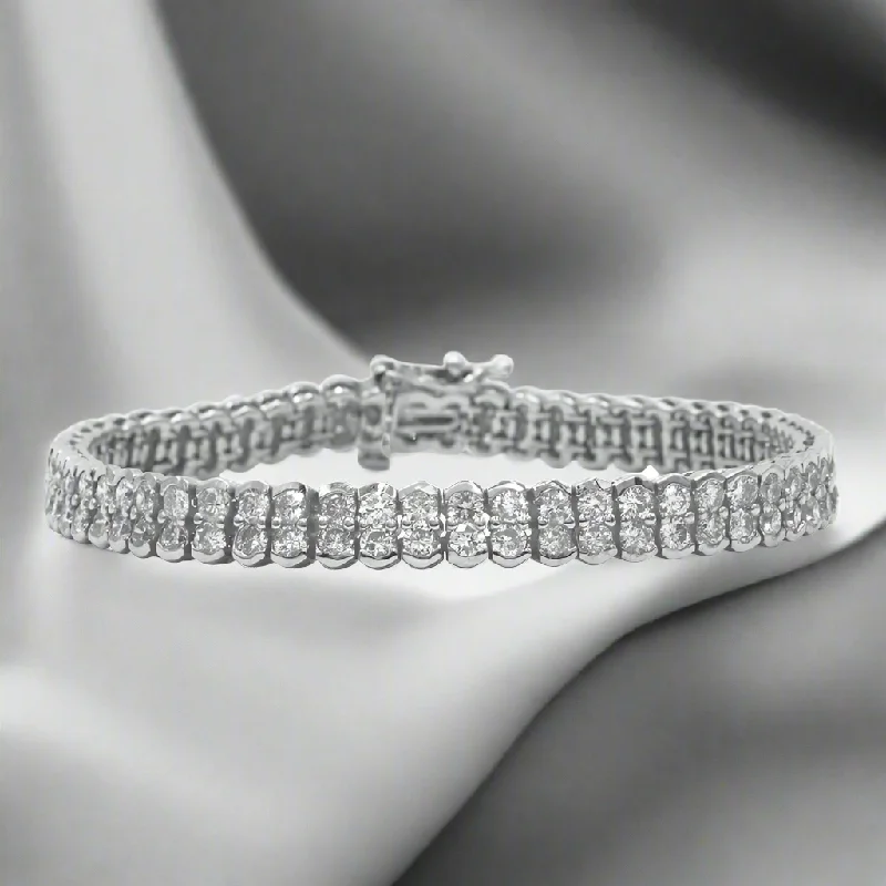 Tribal braid bangles-Alison 7.32 Carat Double Row Round Cut Diamond Tennis Bracelet in 14K White Gold