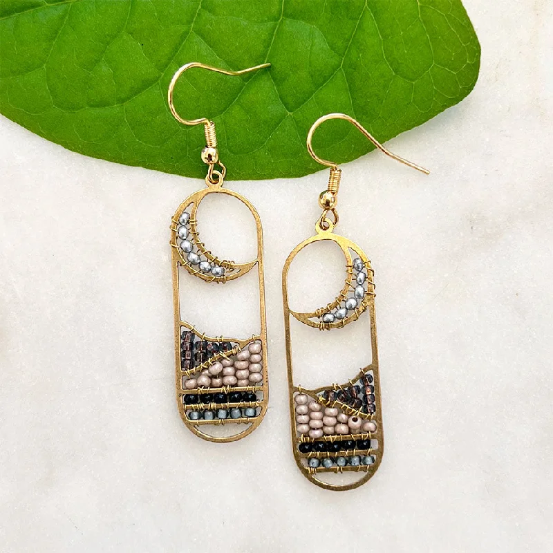 Bamboo style earrings-Crescent Moon Bead Earrings, Guatemala