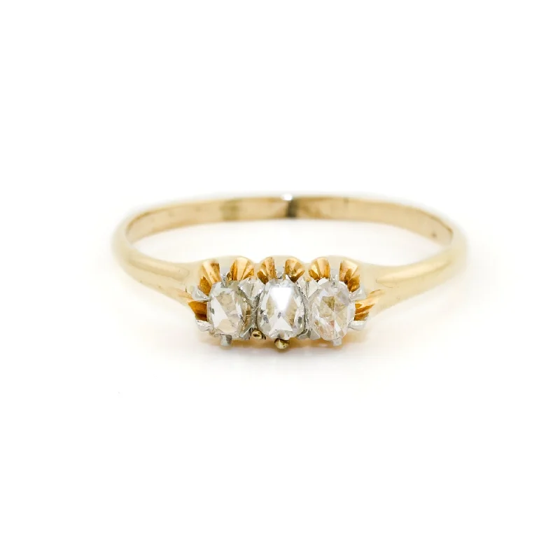 Smooth gem rings-14k Gold x Vintage Trilogy Rose-Cut Diamond Ring