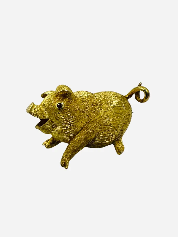 Luxe diamond brooch-Vintage 1970s Yellow Gold Piggie Brooch