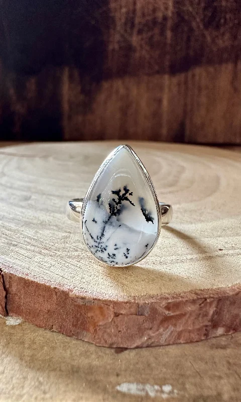 Multi-gem rings-FOREST DENDRITIC OPAL Sterling Silver Ring • Size 8