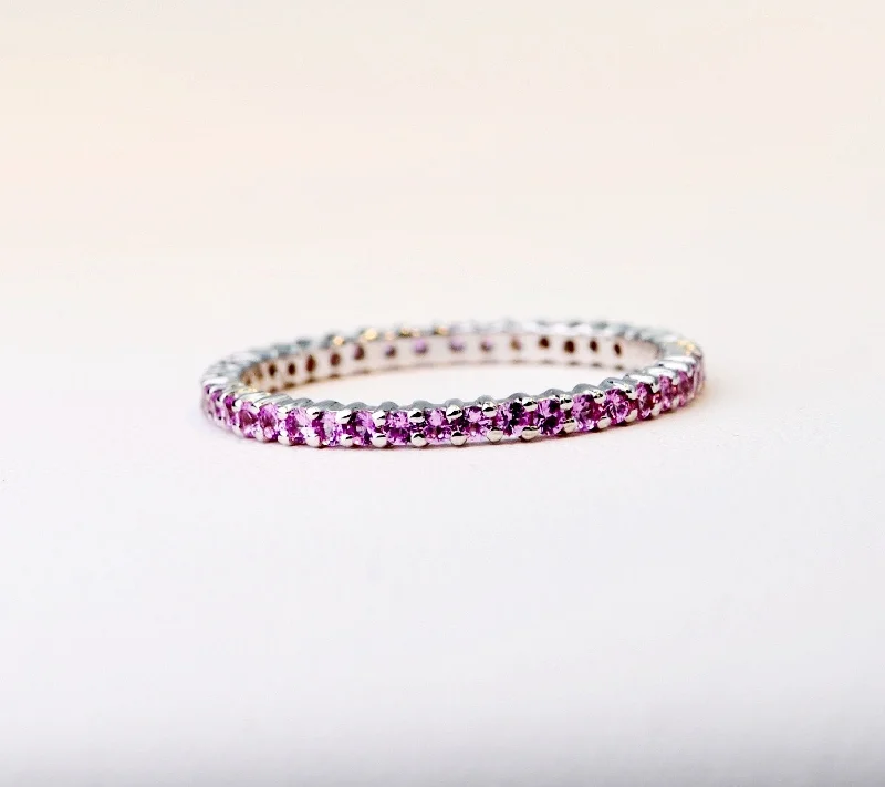 Worn bronze rings-18K white gold band with 1.7mm Pink Sapphires all around