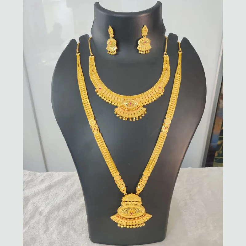 Hemp cord necklaces-Pari Art Jewellery Forming Gold Double Necklace Set