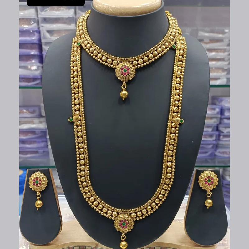 Bali style necklaces-Manisha Jewellery Gold Plated Pota Stone Double Necklace Set