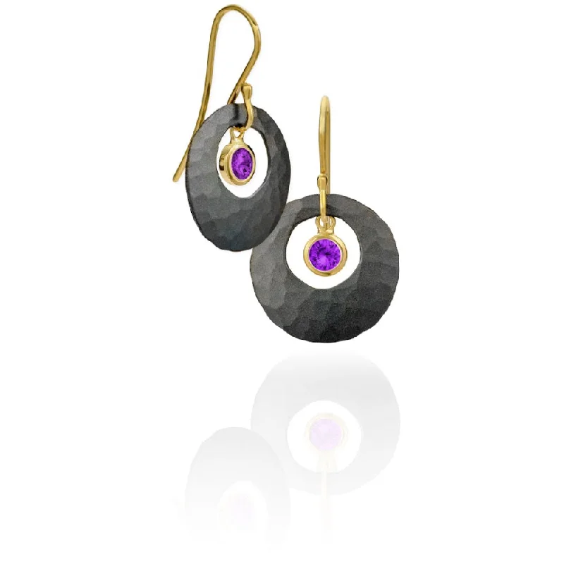 Small heart earrings-Toby Pomeroy Eco Silver/14Y Amethyst Earrings