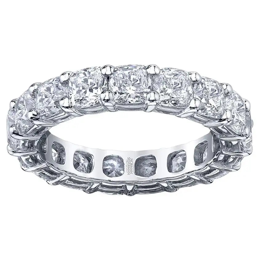 Tiny star rings-Cushion Cut Diamond Eternity Band in Platinum 5.89 Carats