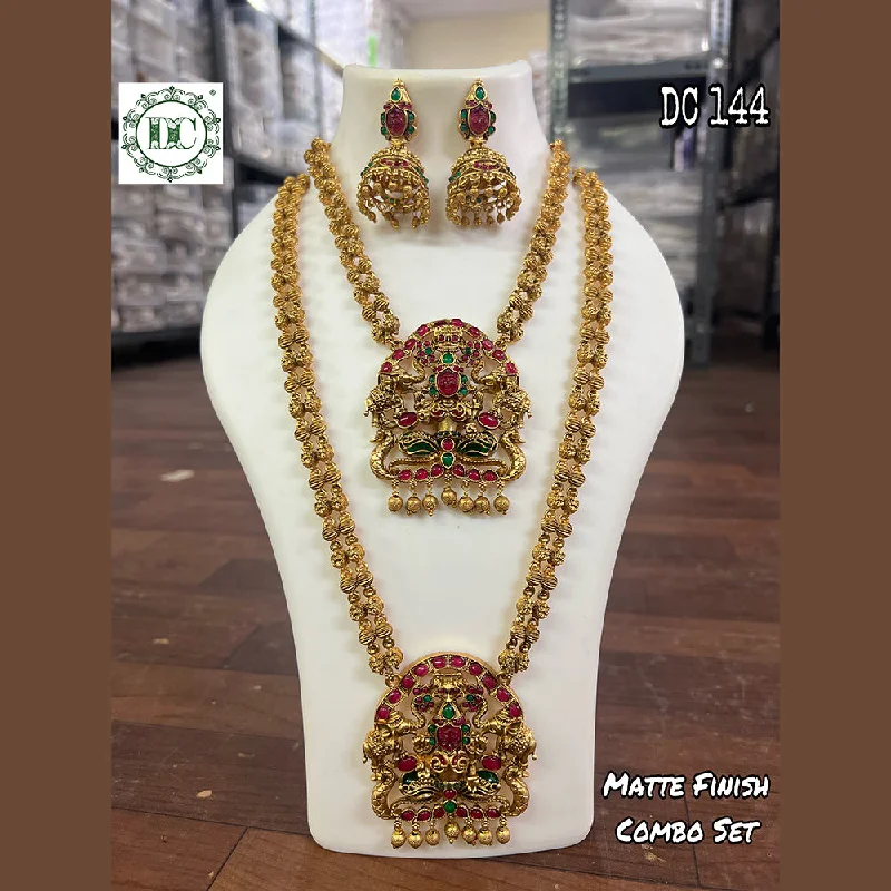 Retro deco necklaces-Diksha Collection Gold Plated Temple Double Necklace Set