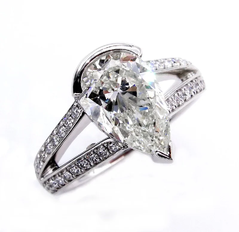 Worn bronze rings-GIA 2.68ct Vintage PEAR Shaped Diamond Engagement Wedding Pave Platinum Ring