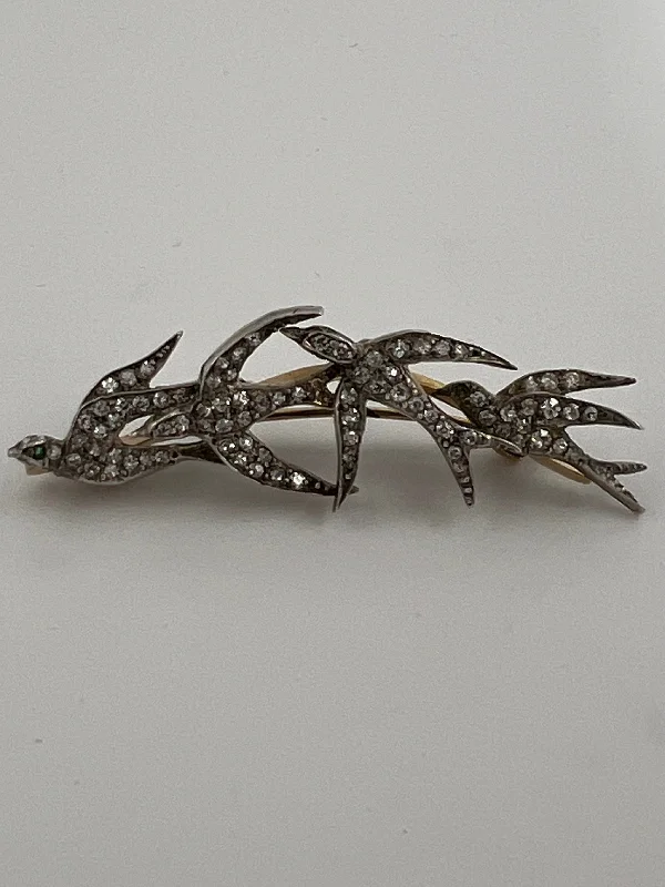 Stone cluster brooch-Victorian 4 Swallow Bird Diamond Brooch