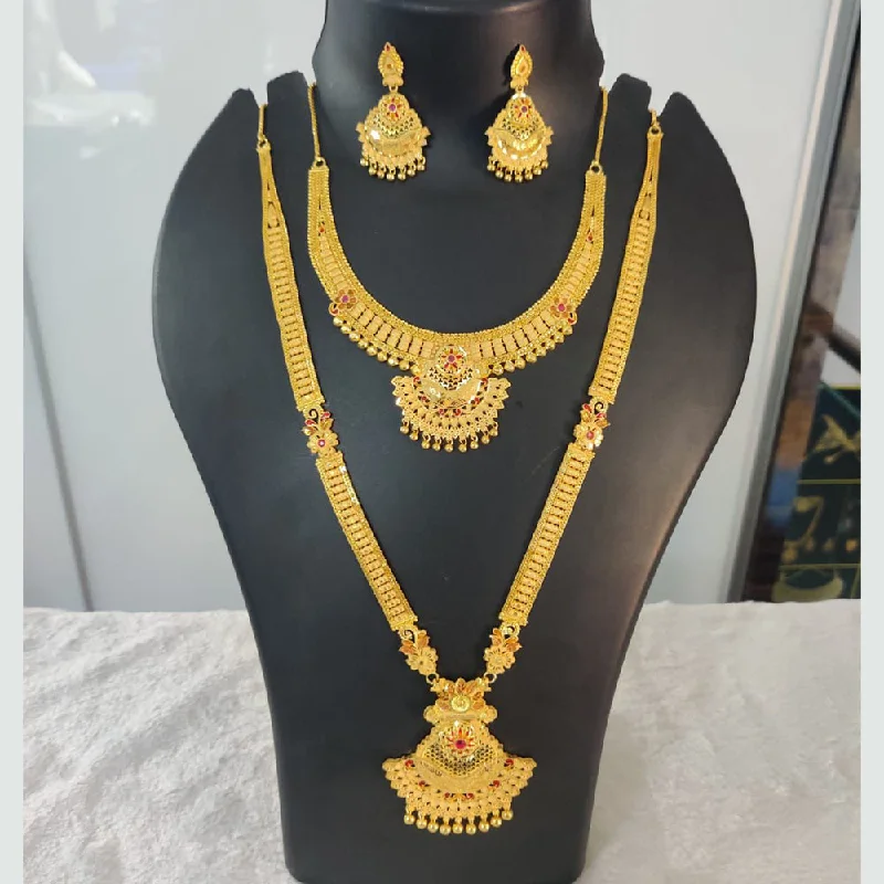 Yarn fringe necklaces-Pari Art Jewellery Forming Gold Double Necklace Set