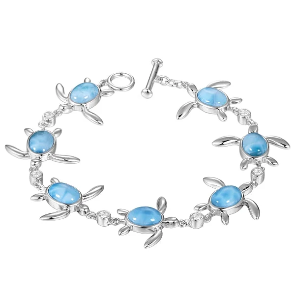 Full moon bangles-Sterling Silver Alamea Hawaii Larimar Honu Sea Turtle and CZ Bracelet