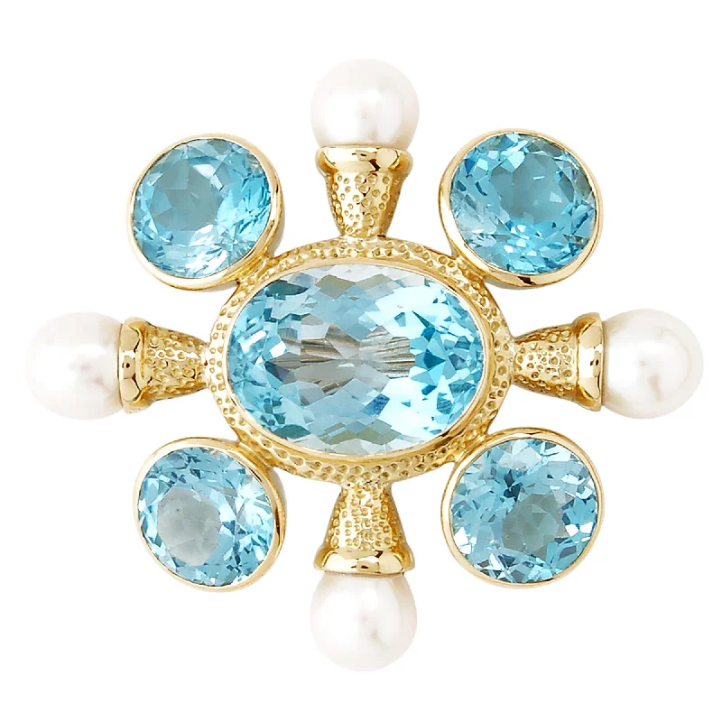 Tiny wing brooch-Brooch- Blue Topaz And Pearl